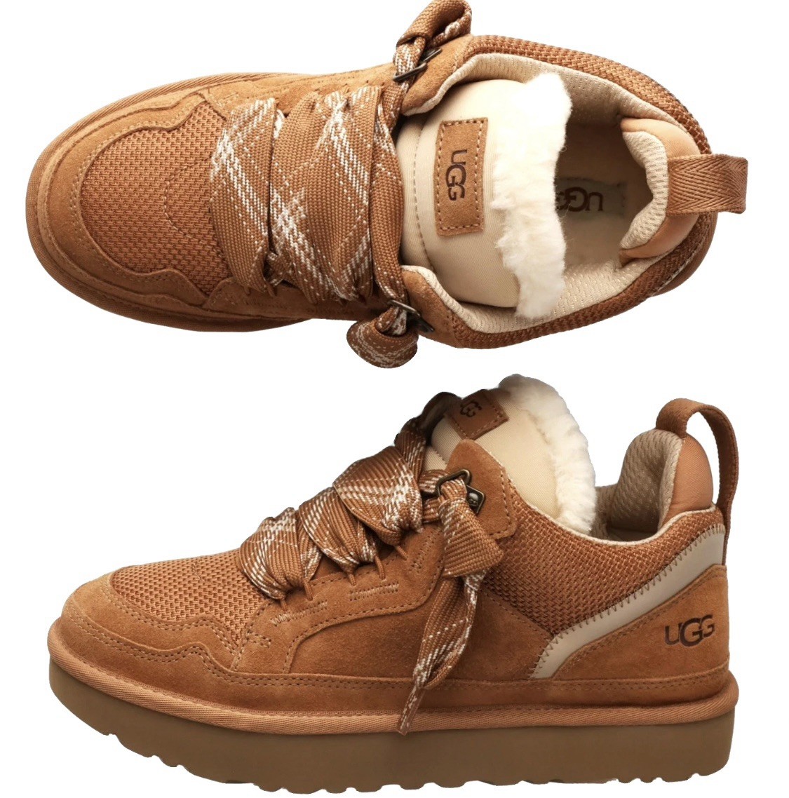 UGG Lowmel Chestnut Women’s Brown Suede Sneakers Sheepskin Lined Lace Up