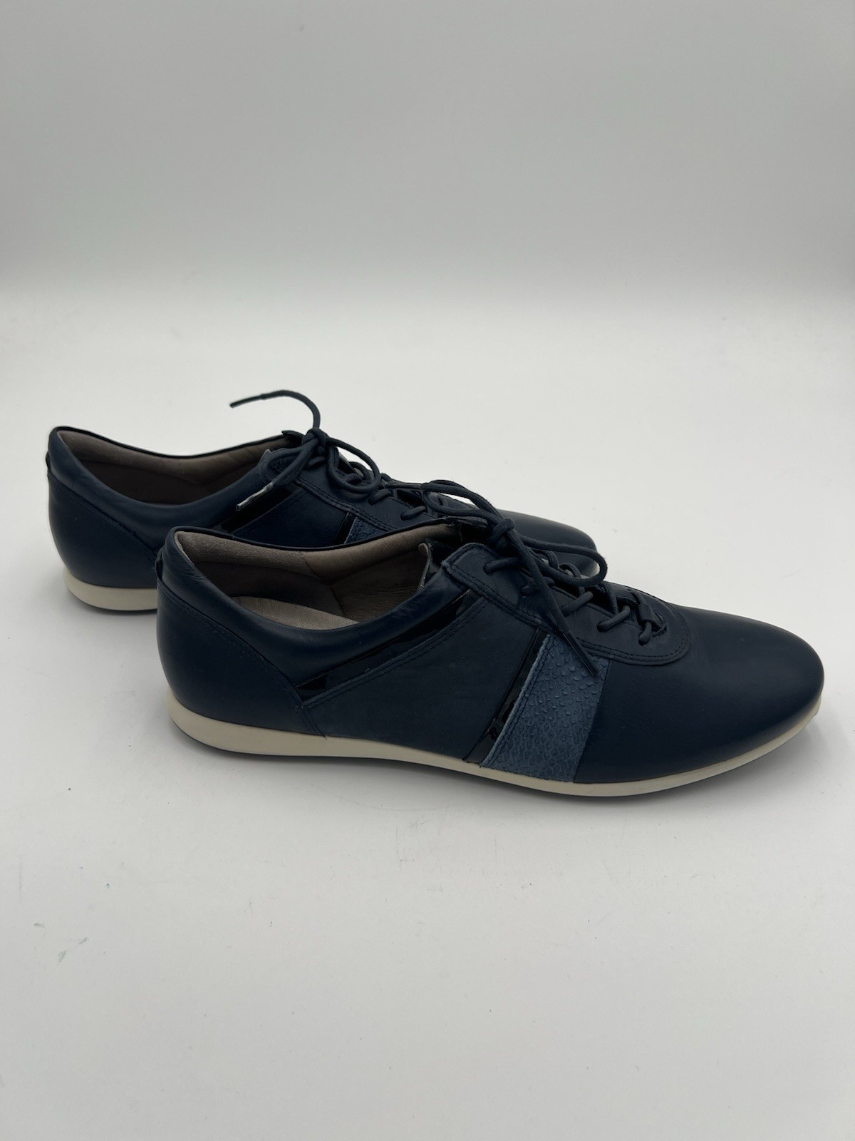 Ecco Touch Navy Leather Sneakers Women 40 US 9-9.5 Lace Up Comfort Walking Shoes
