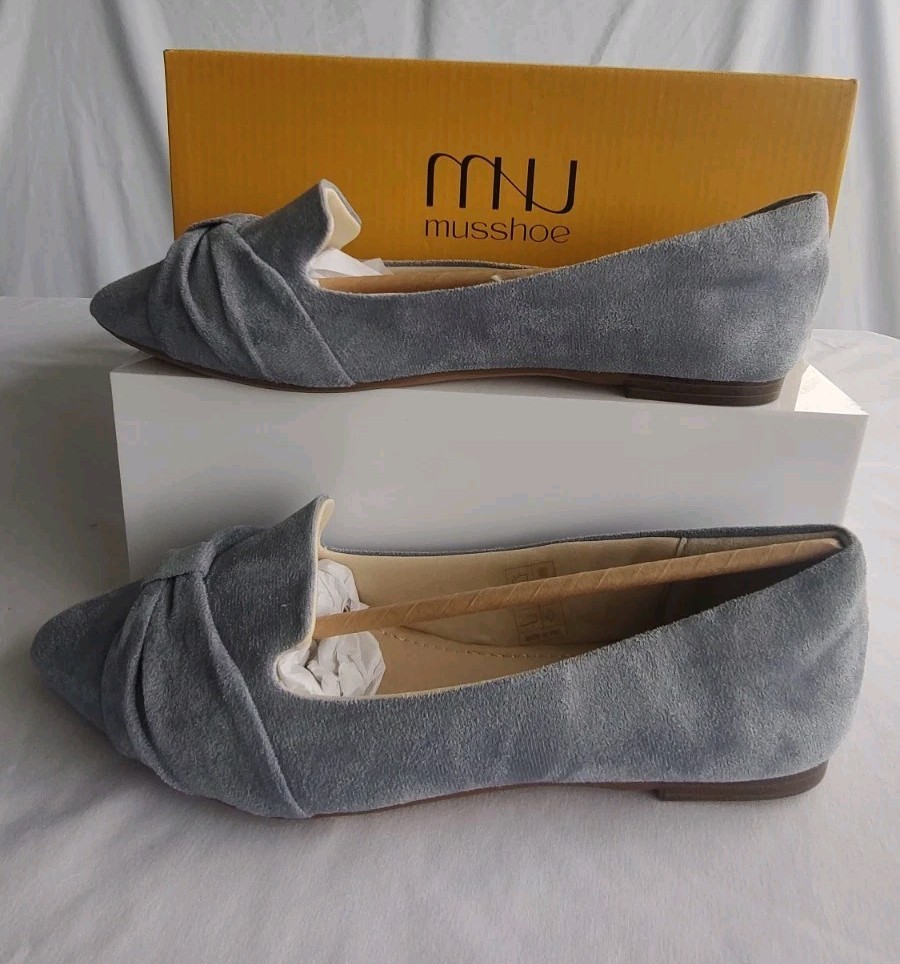 MUSSHOE Flats for Women Comfortable Slip On Balley Flats Shoes Grey Size 7