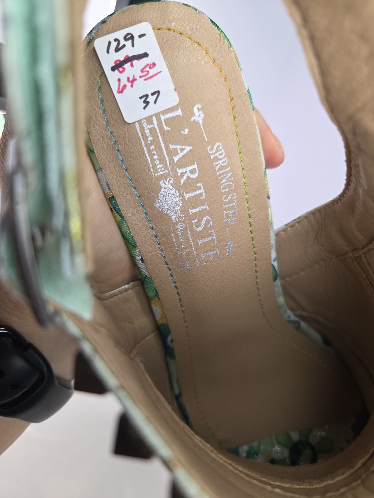 L’Artiste by Spring Step CHAVVI Slingback Sandal Green Floral Leather Sz 7 NWOB