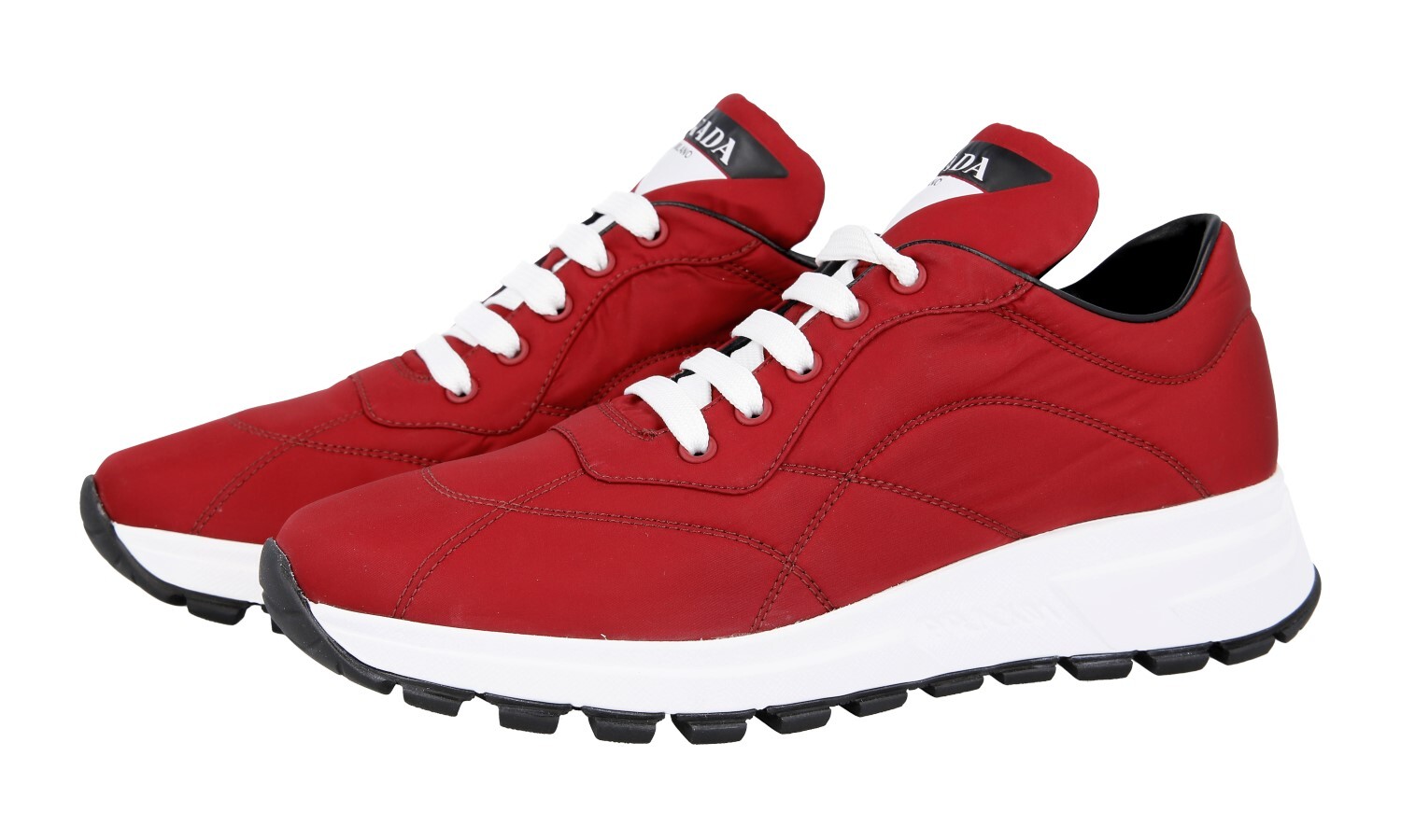 PRADA Nylon PRAX Sneakers Shoes – 1E245L – Red White – NEW – US 6.5 EU 36,5