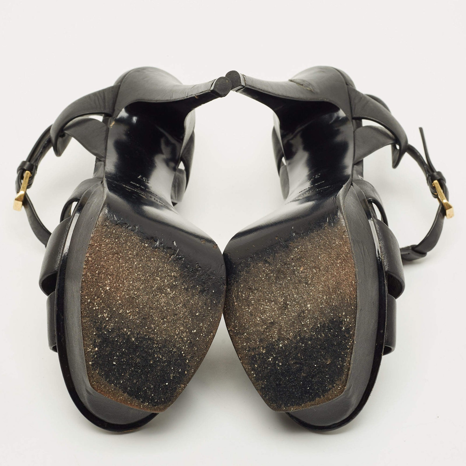 Saint Laurent Tribute Size 37 Black Leather Platform Sandals