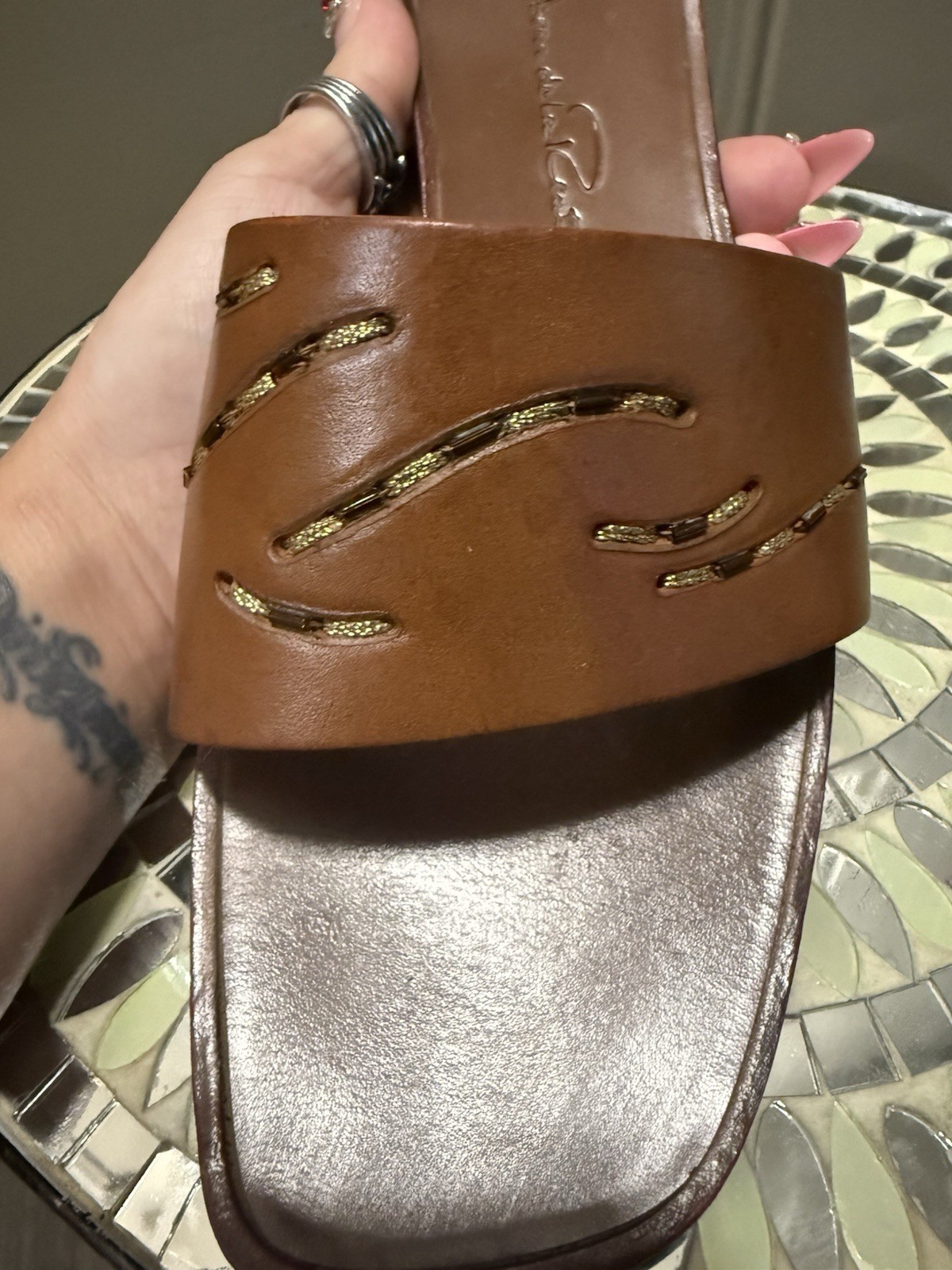 Oscar de la Renta Leather Slide Sandals 39