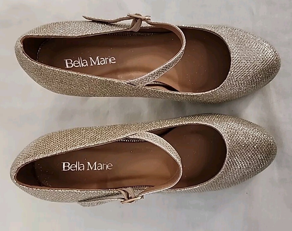 BELLA MARIE BY DND FASHION 3.5IN HEEL HELENA-13 CHAMPGNE GLITTER GOLD SZ 8