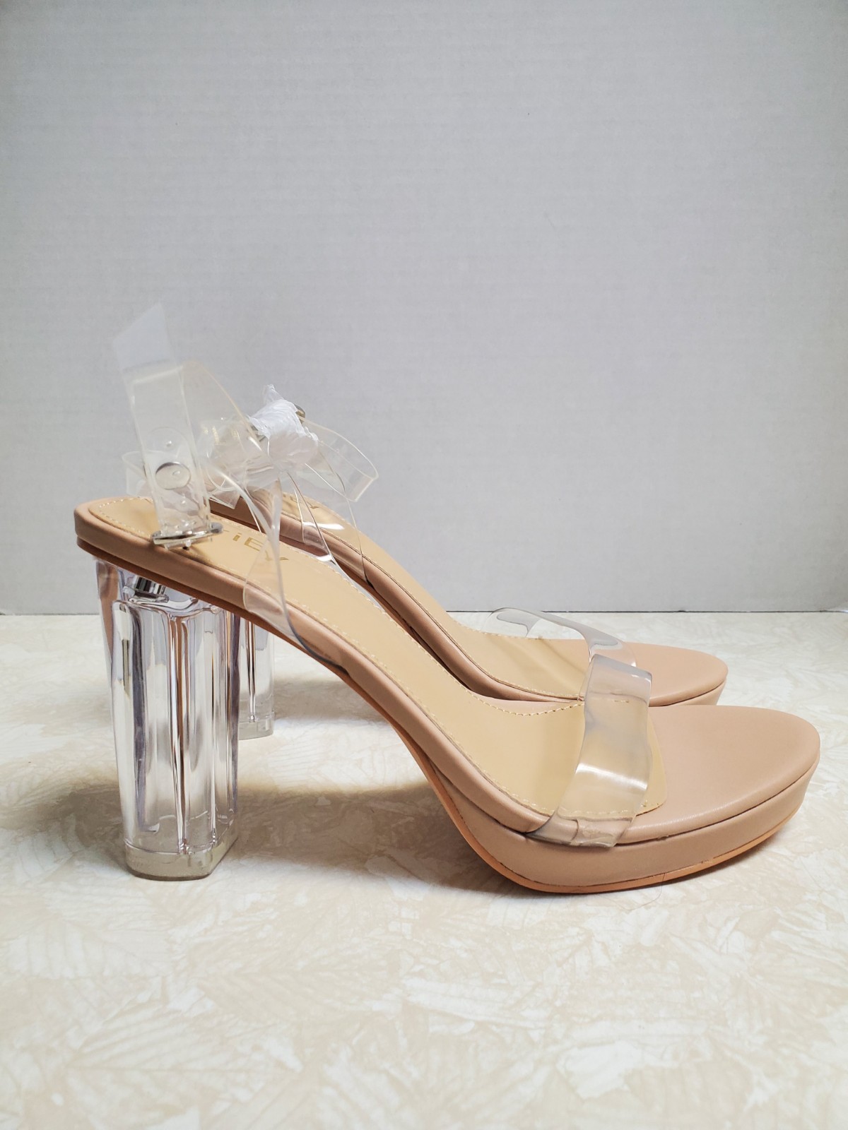 Nude Clear Strap Block Heel Sandals Women’s 7 | Transparent Lucite Heels