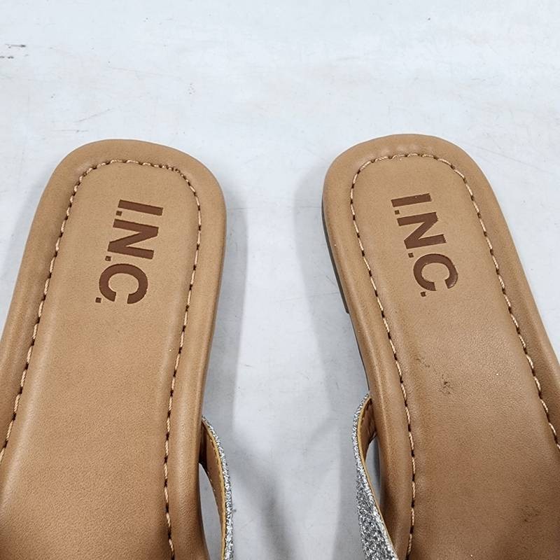 INC International Concepts Mabae Bow Flat Sandals Women’s 5.5M Silver Bling