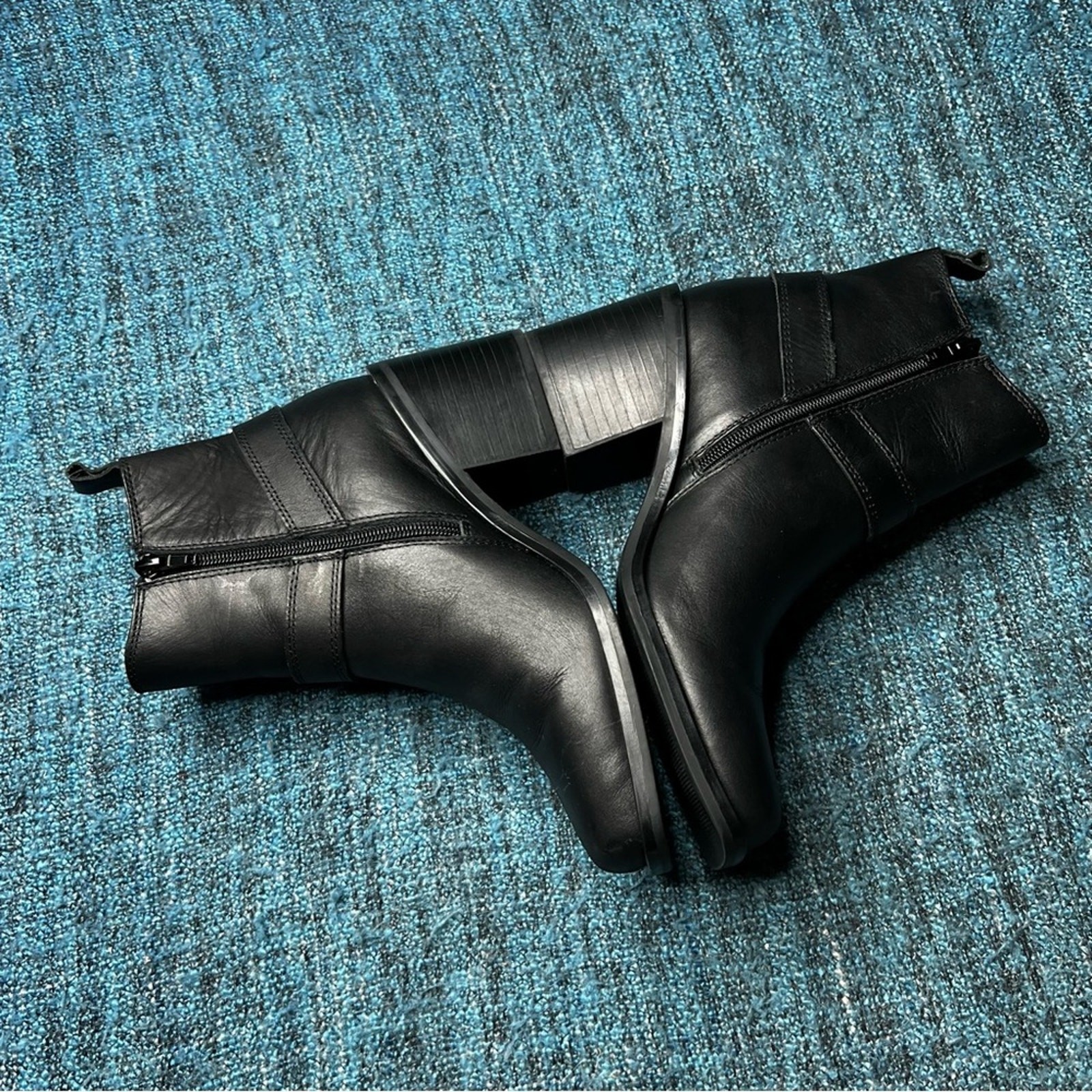 Steve Madden Wells Black Leather Harness Boots Square Toe with Heel Women’s 8