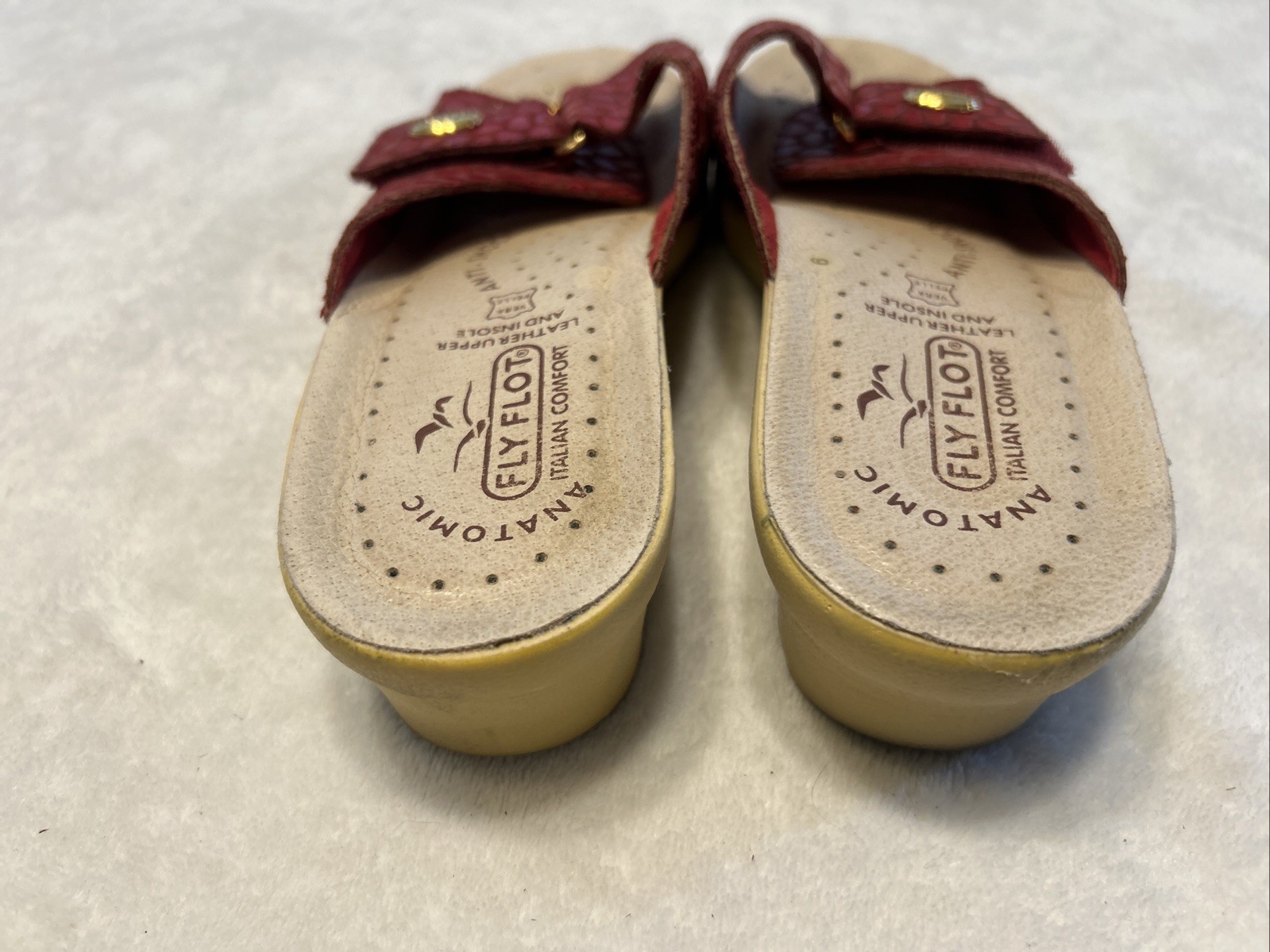 FLY FLOT US 6.5/EU 36 Anatomic Wedge Sandals Red Patent Leather Slides Italy