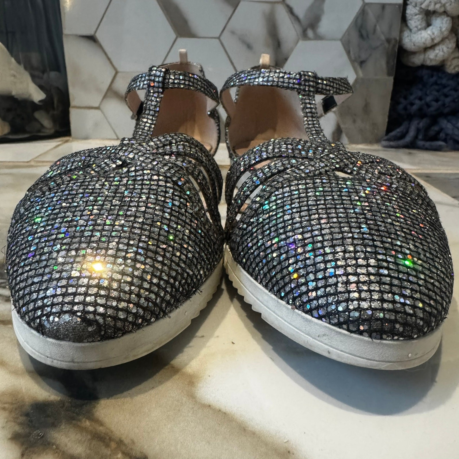 SJP by Sarah Jessica Parker Meteor Silver Scintillate Glitter Sneaker Sandals 40