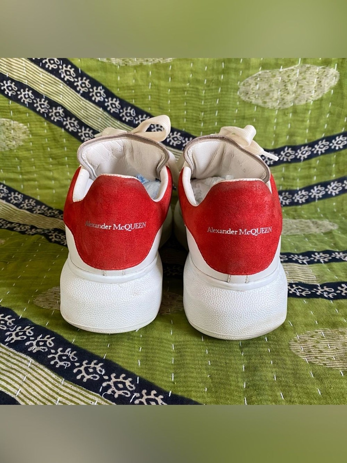 Alexander McQueen White/ Red Oversized Leather Lace Up Sneakers EU 37.5/ US 7.5