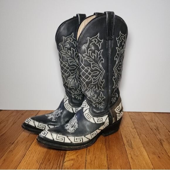 MEZCALERO Black Horse Embroidered Cowboy Boots