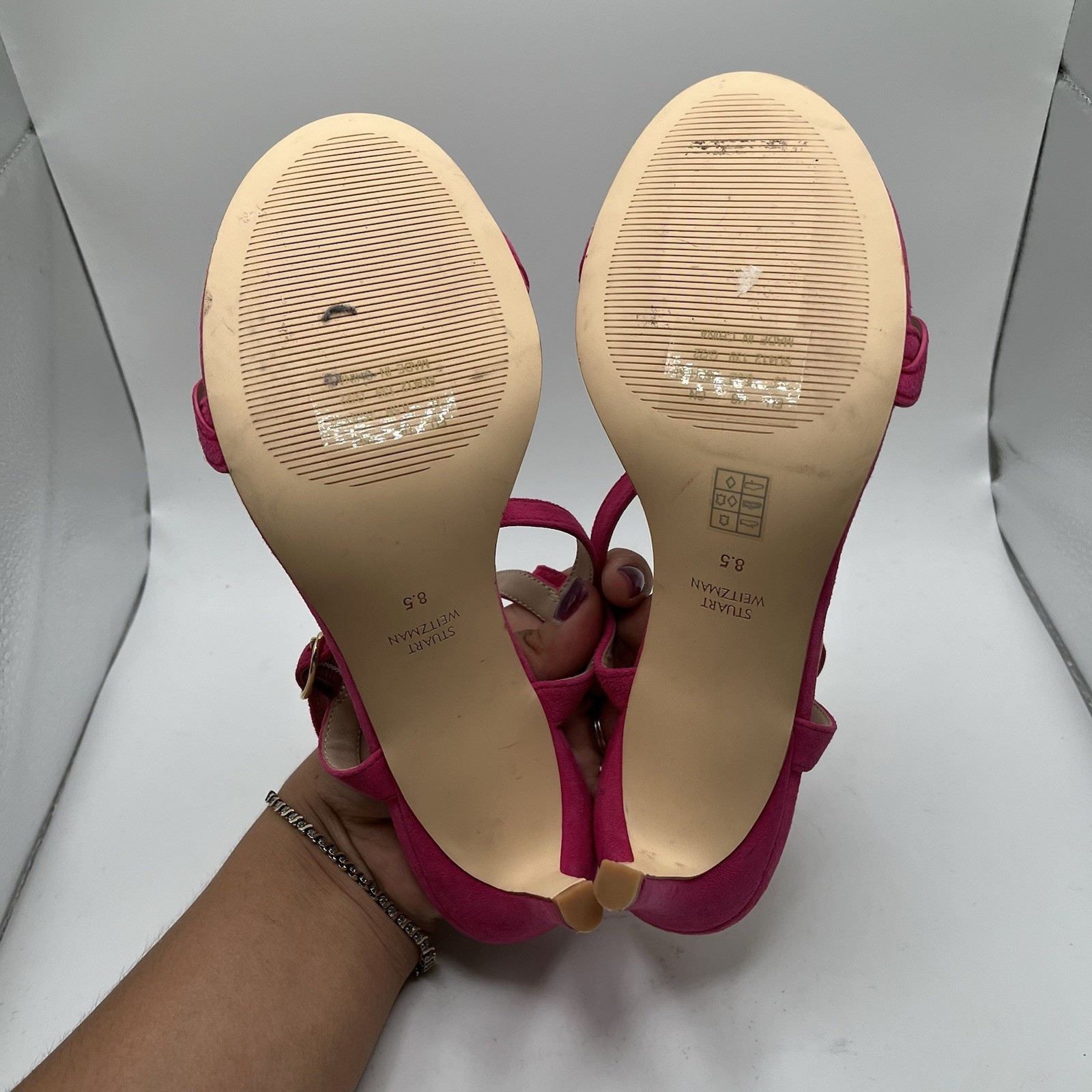 Stuart Weitzman Dancer Twistie 100 Pink Suede Sandals Size 8.5