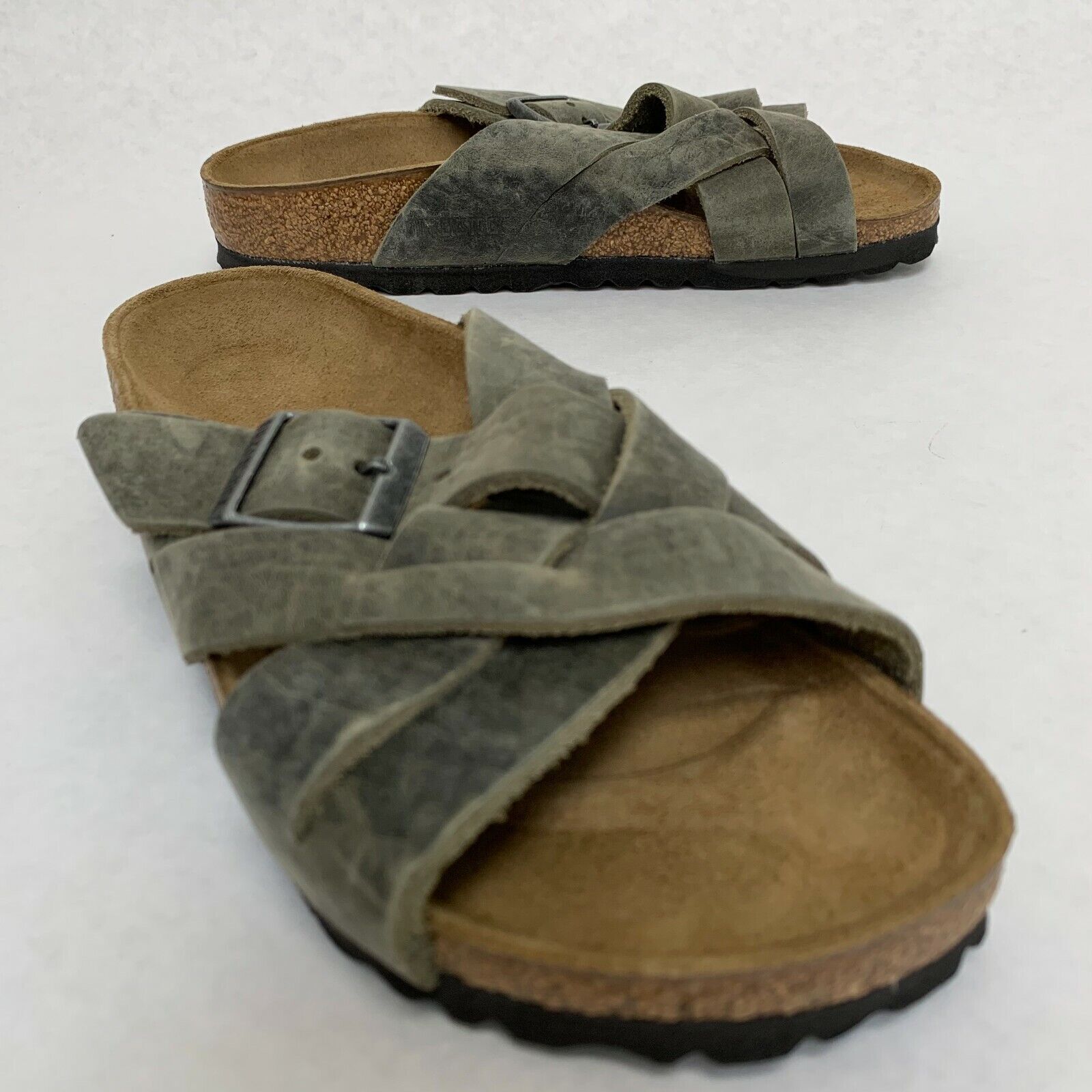 Birkenstock New w/o Box Lugano Faded Khaki Oiled Leather Regular – Select Size