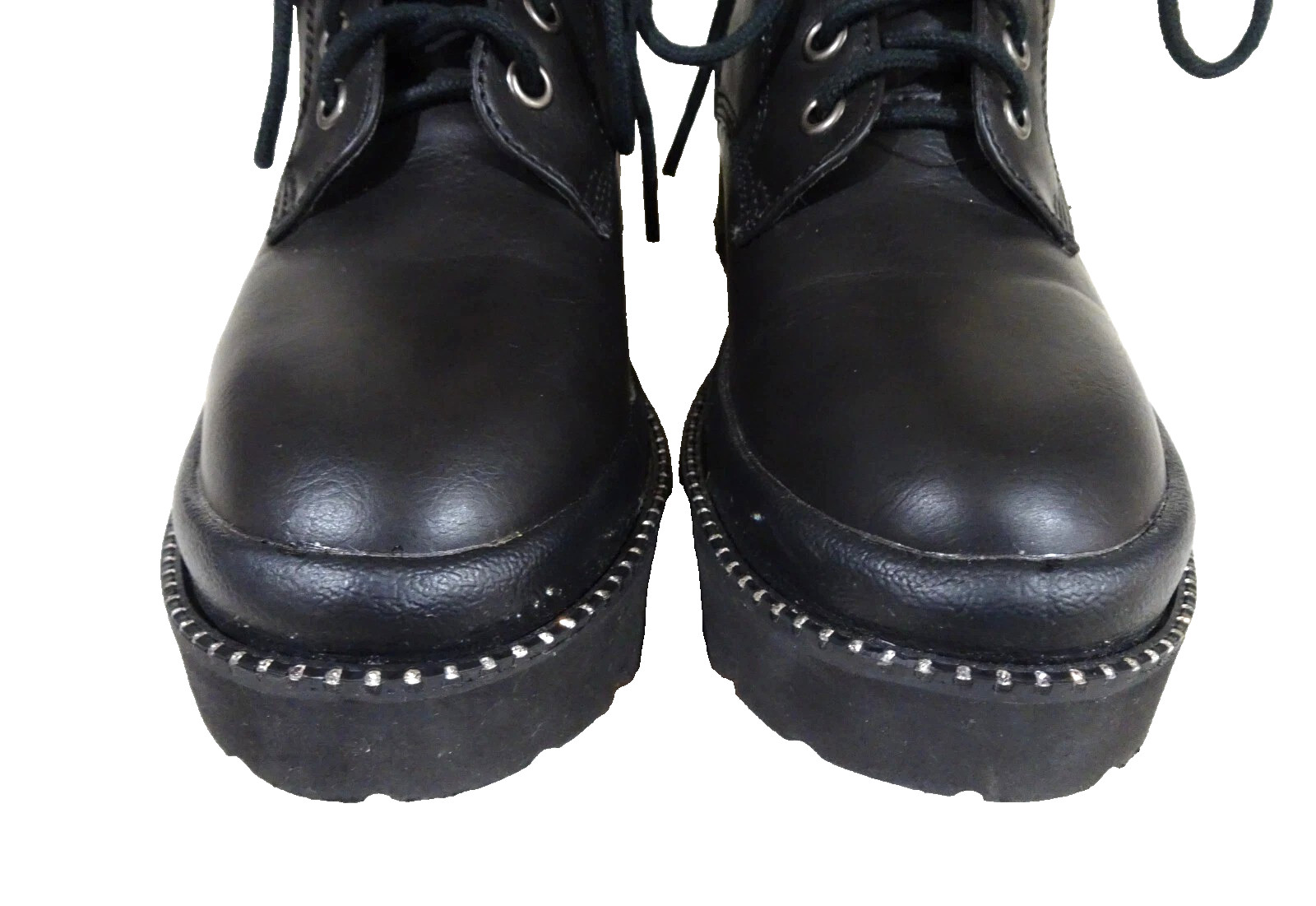 Sz 6 Rock & Candy Black Faux Leather 90s Y2K Rhinestone Platform Zip Combat Boot