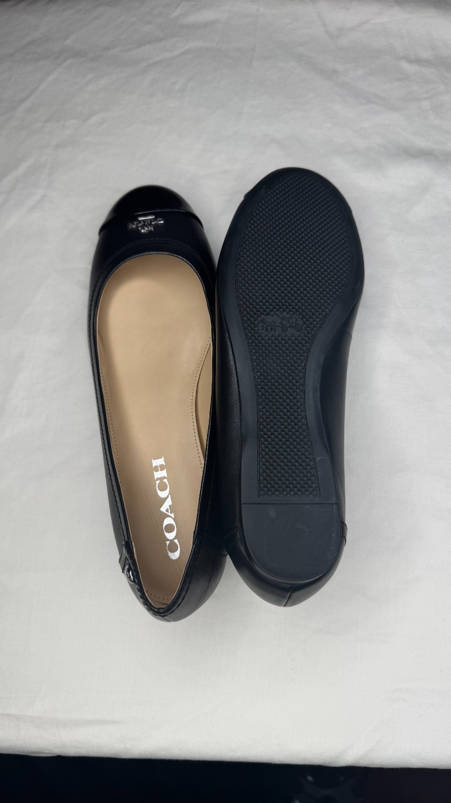 Coach Chelsea Ballet Flats Black Matte Calf Patent Cap Toe Leather Women’s Size