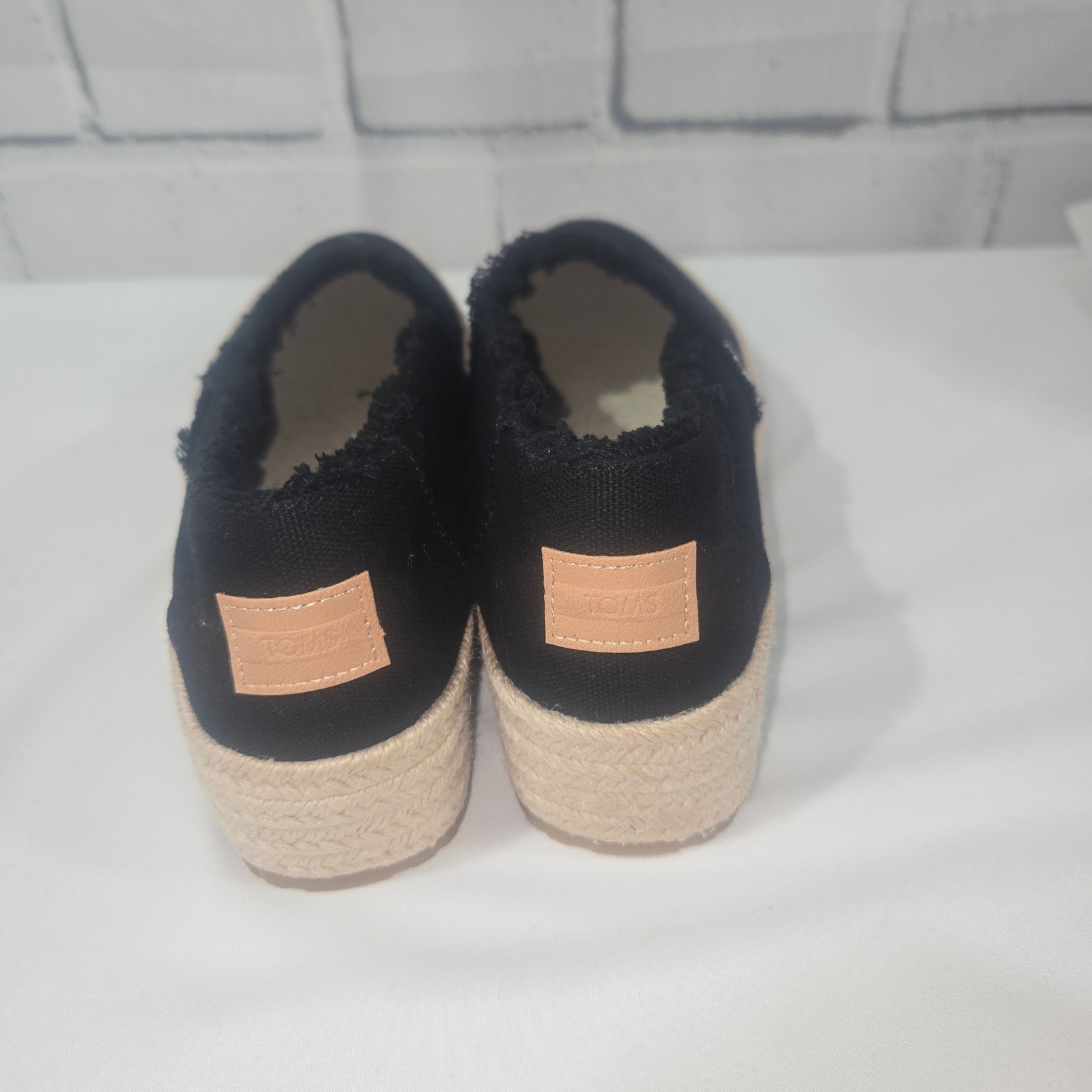 TOMS Alpargata Mallow Black Canvas Frayed Platform Espadrille Shoes Womens 6