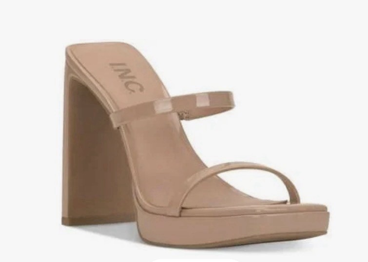 INC Denimap High Heel Sandals Nude Platform Patent Leather Strappy Shoes 8 M NEW
