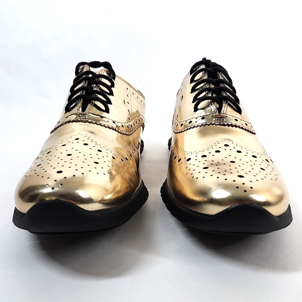 Cole Haan Zerogrand Metallic Leather Wingtip Oxford Sneakers Women 9.5B Gold New