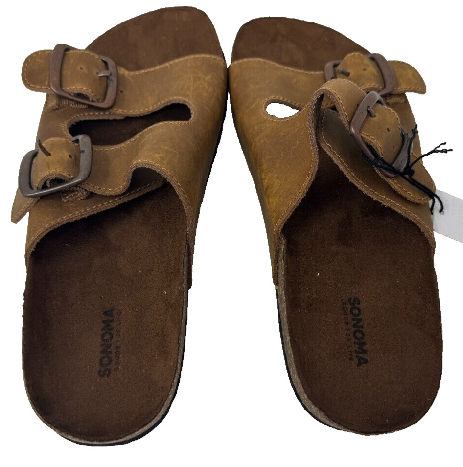 Sonoma Women’s Calligraphy Double Buckle Leather Sandals Brown Size:8 78F