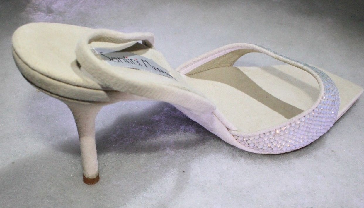 NIB Santini Mavardi Kimberly Bone Suede White Opal sandals pumps 40 10 8 medium