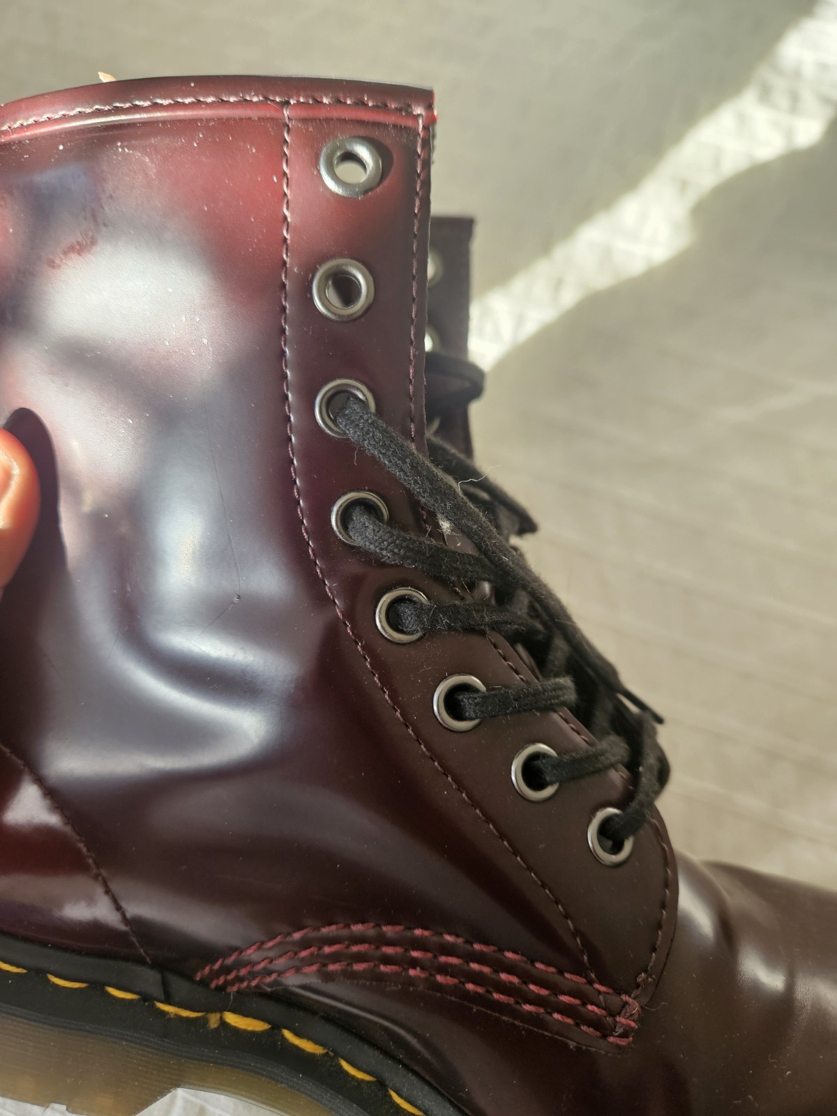 Dr. Martens Vegan Burgundy Lace-Up Combat Ankle Boots, women’s US 8 Round Toe