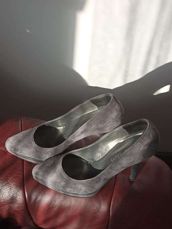 Women navy boot heels grey suede 39 #B9GG