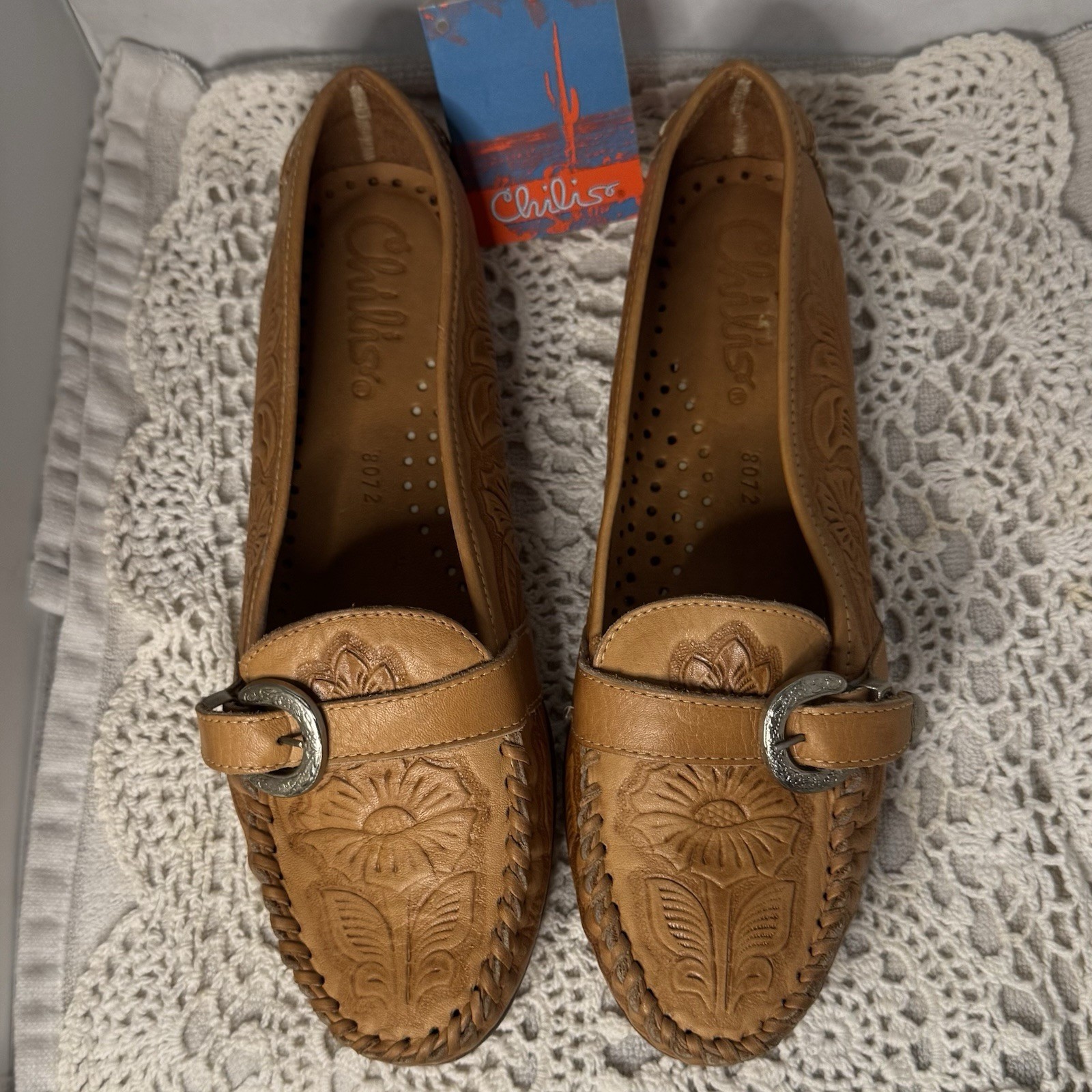 Women’s Leather Shoes Size 8.5 Wide Flats Hand Made Mexico Buckle New Chili’s