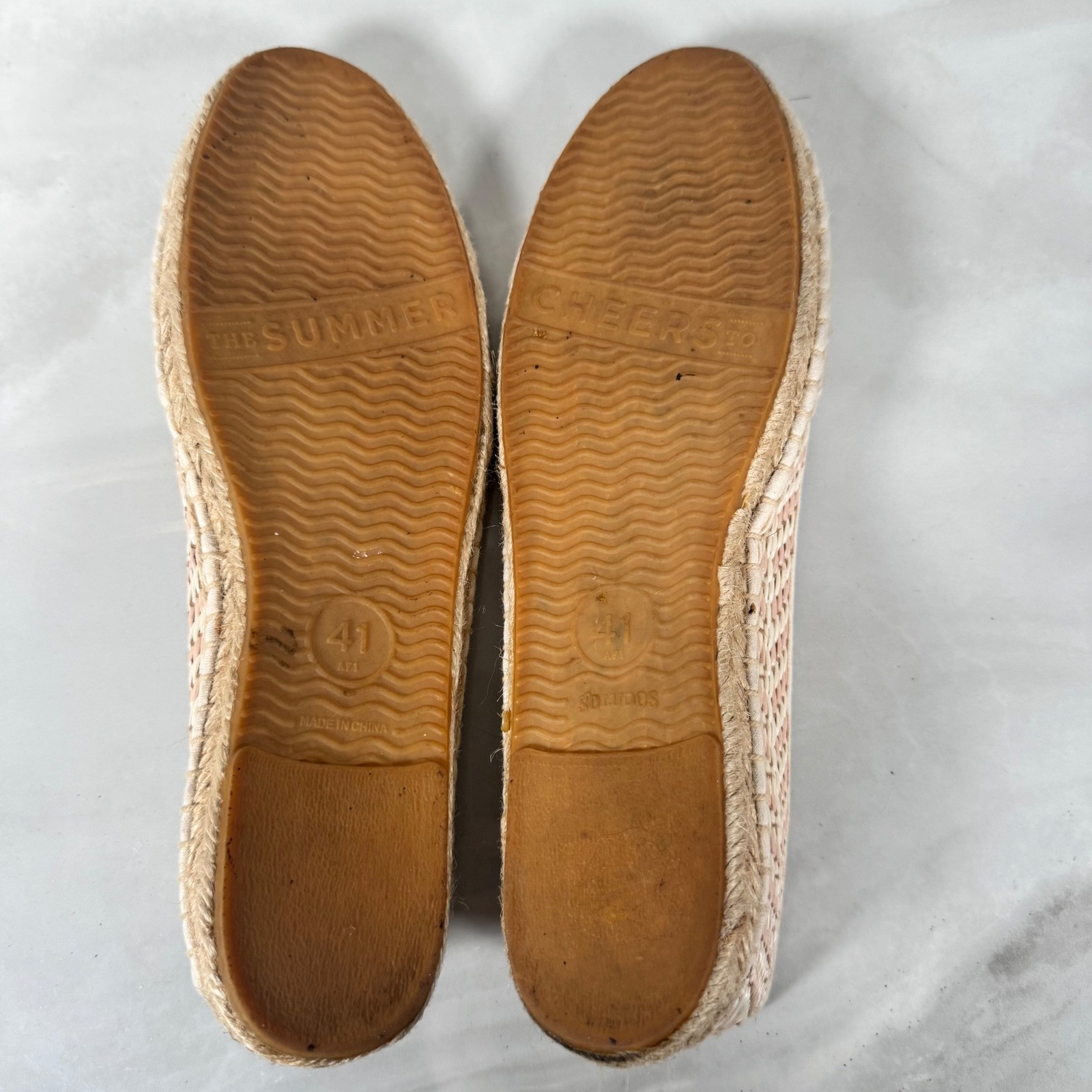 Soludos Woven Espadrilles Slip On Flats Pale Pink White Resort Cruise Size 41