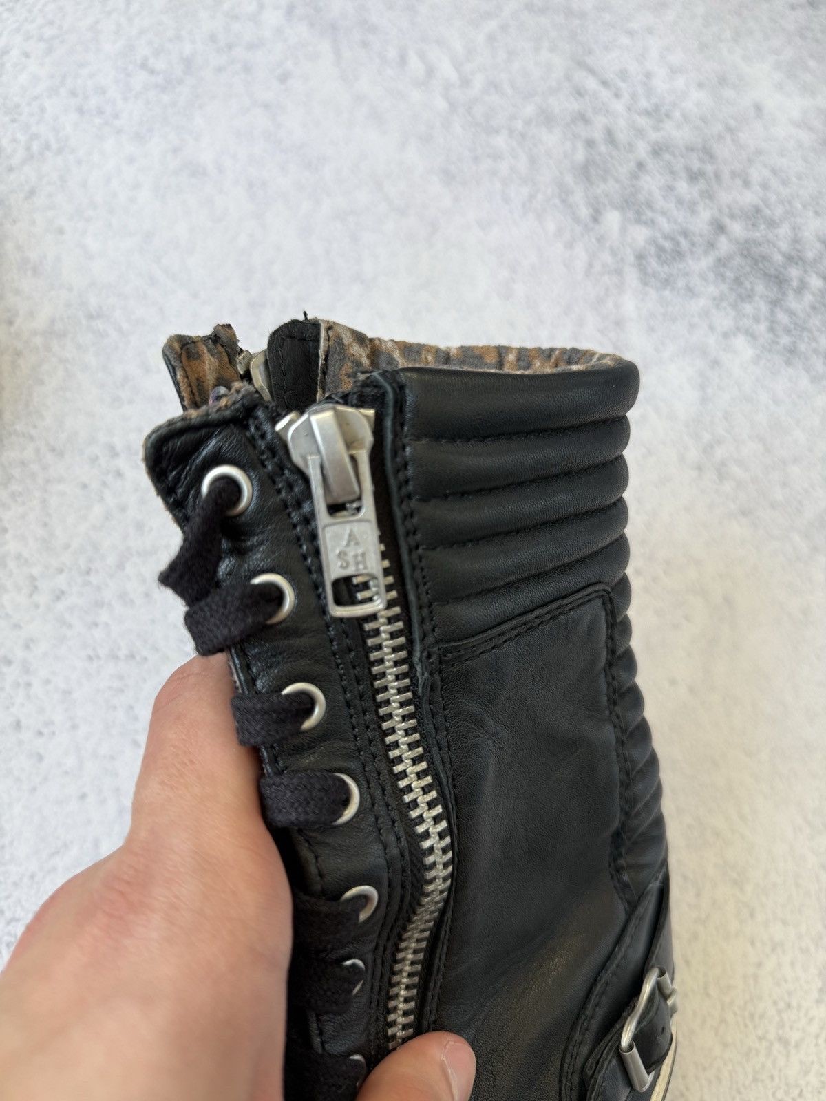 Ash Black Leather High Top Sneakers Zip Buckle Punk Y2K Avant Garde Japanese