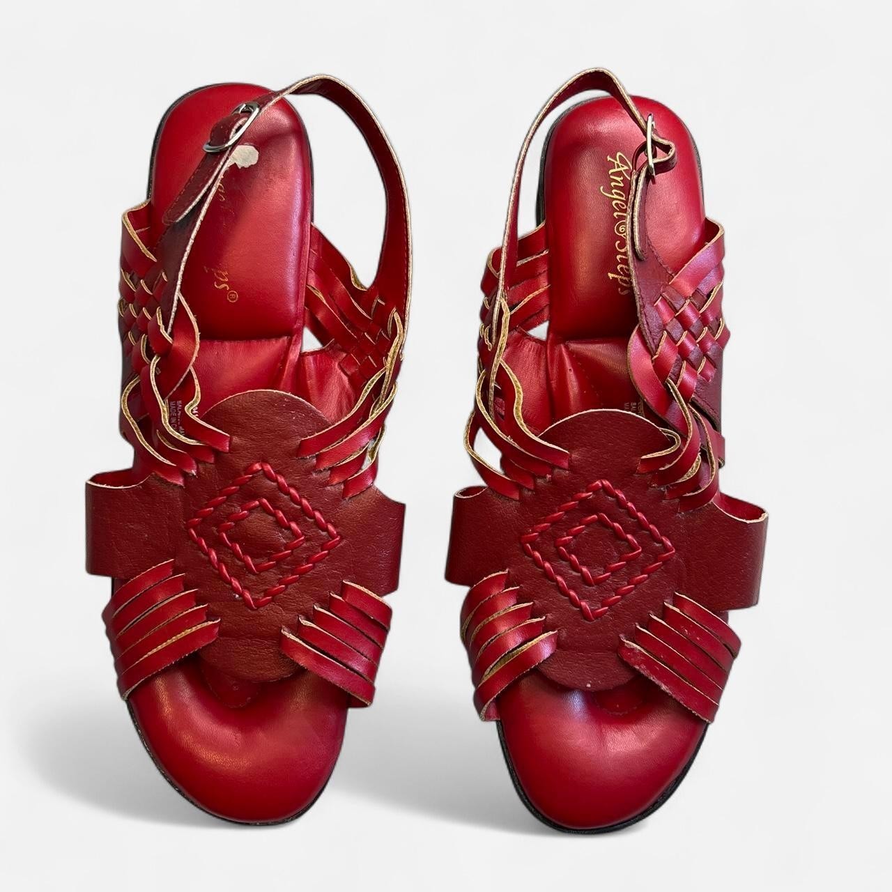 Angel Steps Leather Huarache Slingback Sandals Women’s Size 11 Red Comfort Shoes
