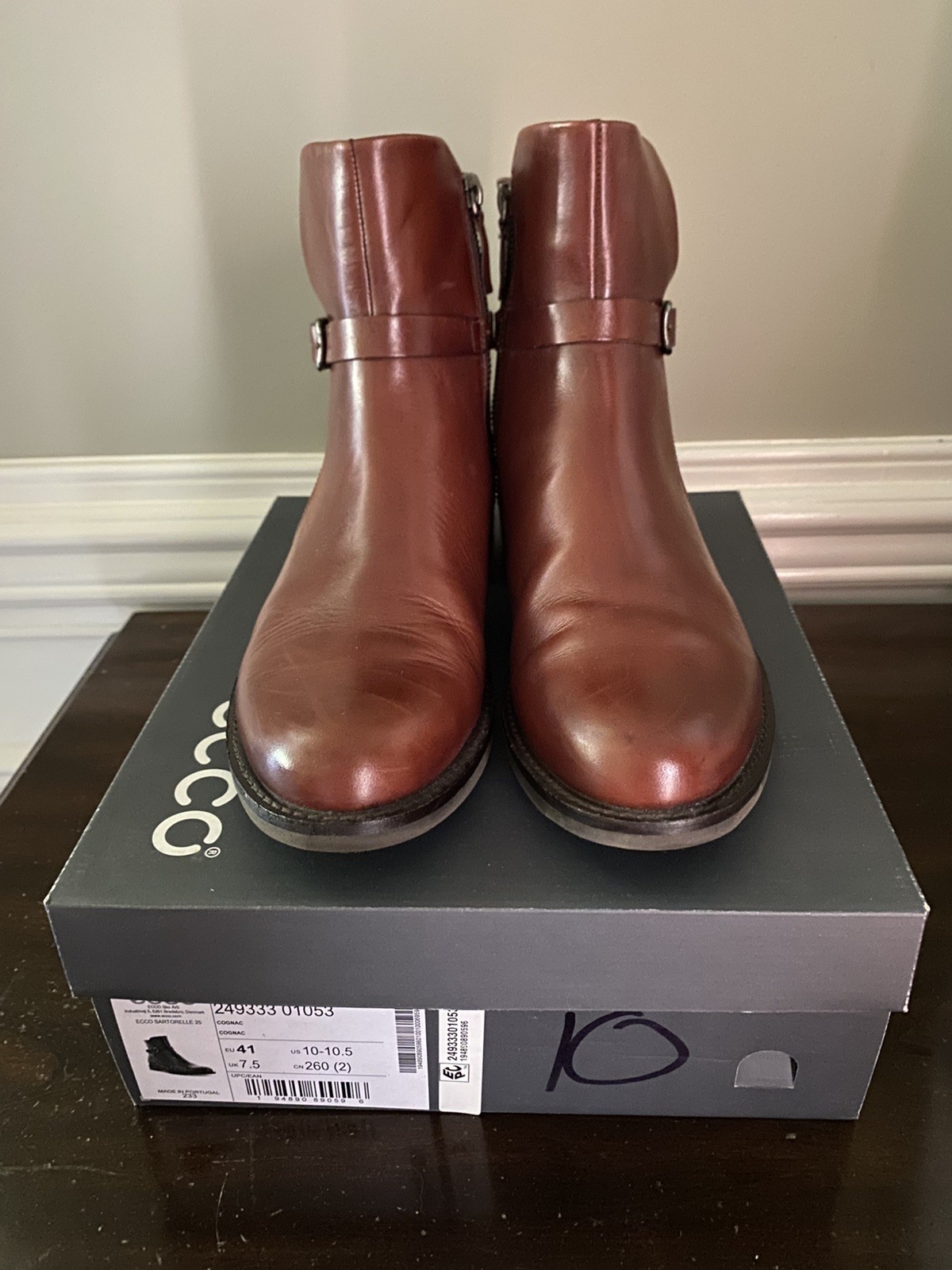 Ecco Women’s Sartorelle 25 Ankle Boot Side Zip EU 41 US 10-10.5 Cognac Brown
