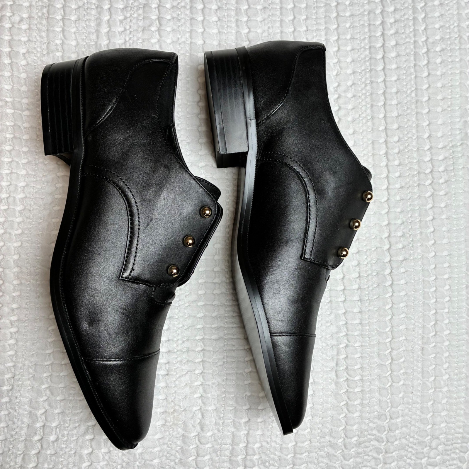 Nine West Wearable Oxfords 8.5 Black Leather Gold Stud Academia Edwardian Whimsi