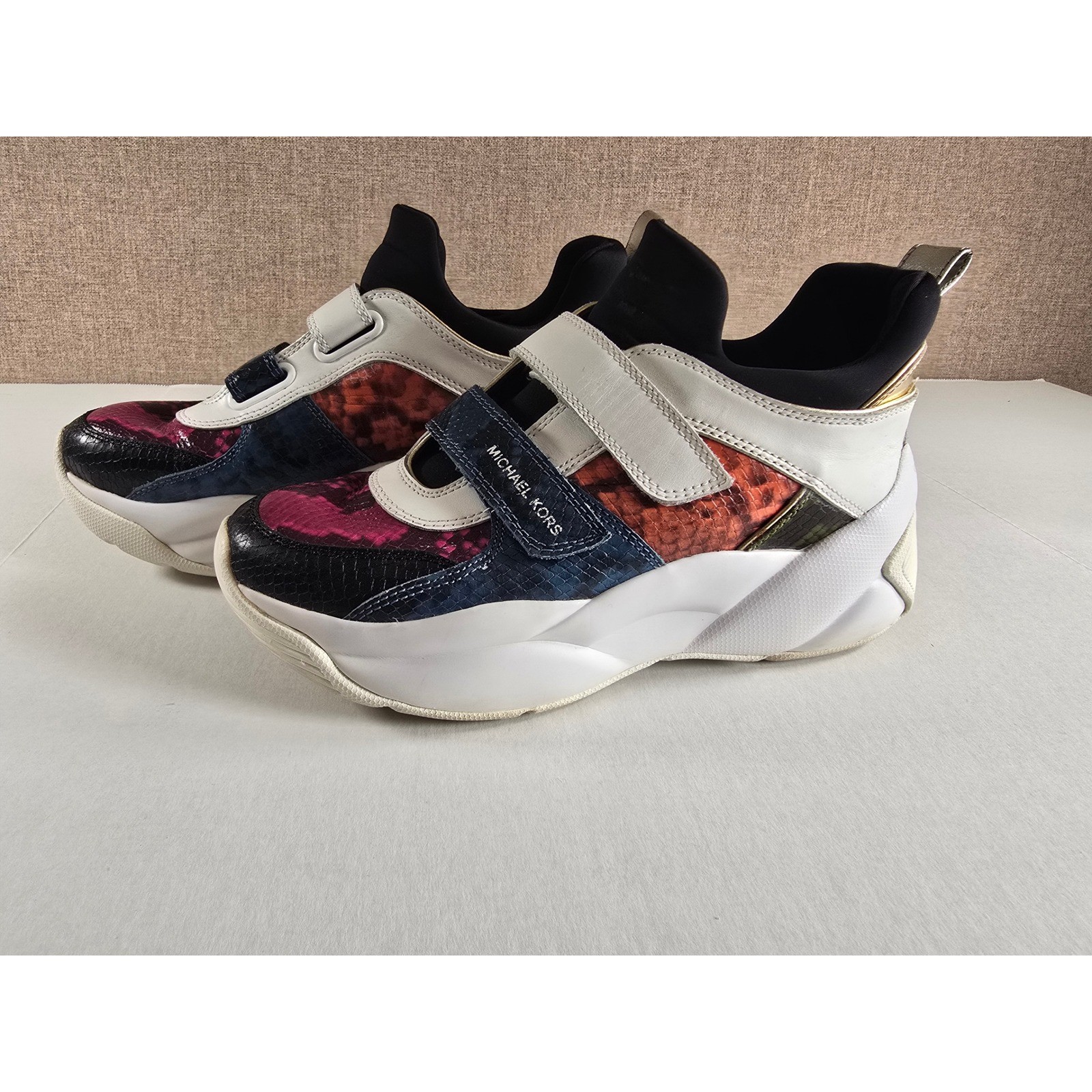 Michael Kors Cosmo Multi Color Snakeskin Embossed Platform Sneakers Straps
