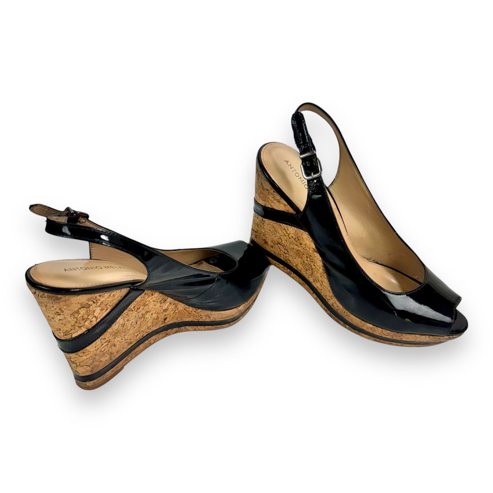 Patent Leather Cork Wedge Slingback Sandals 8.5 Rosie Y2K Glam