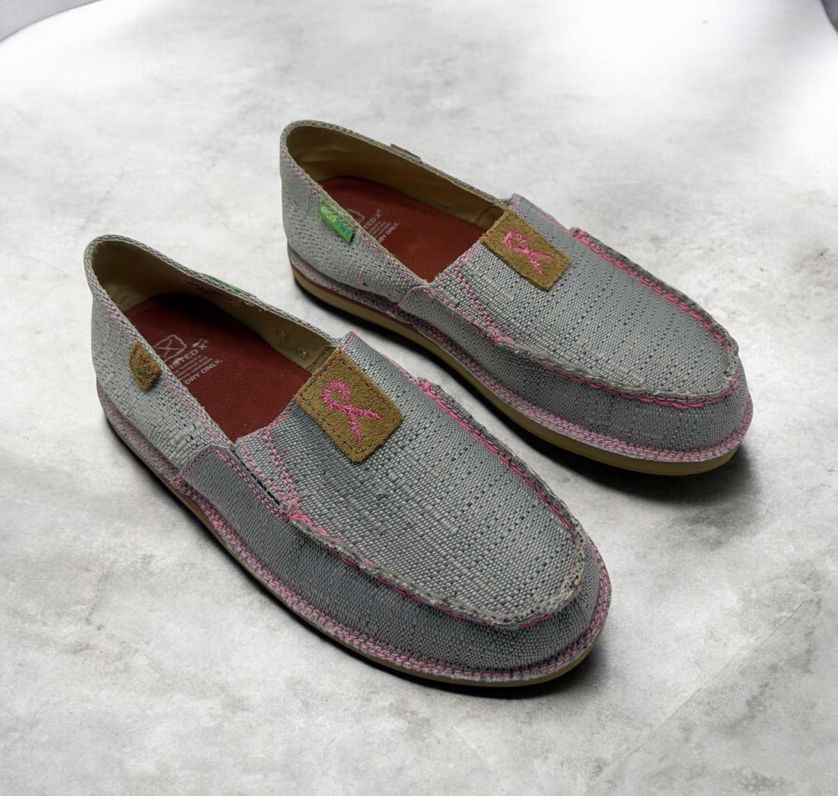 Twisted X Shoes Slip On Women’s 8.5M Eco Friendly Gray Pink Trim