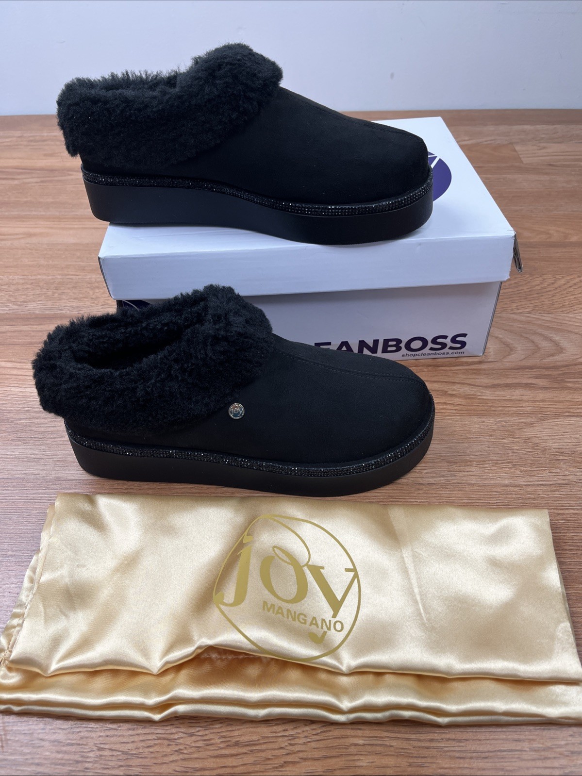 Clean Boss Joy Glamorous Cozy Slippers w/ Orthotic Insoles Black 7 NEW