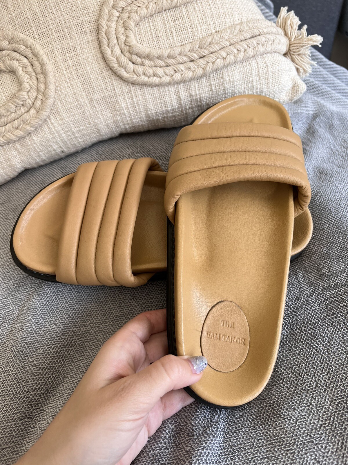 the bali tailor raya sandals Slides Beige Tan Leather Slip On Designer 40 Au 9