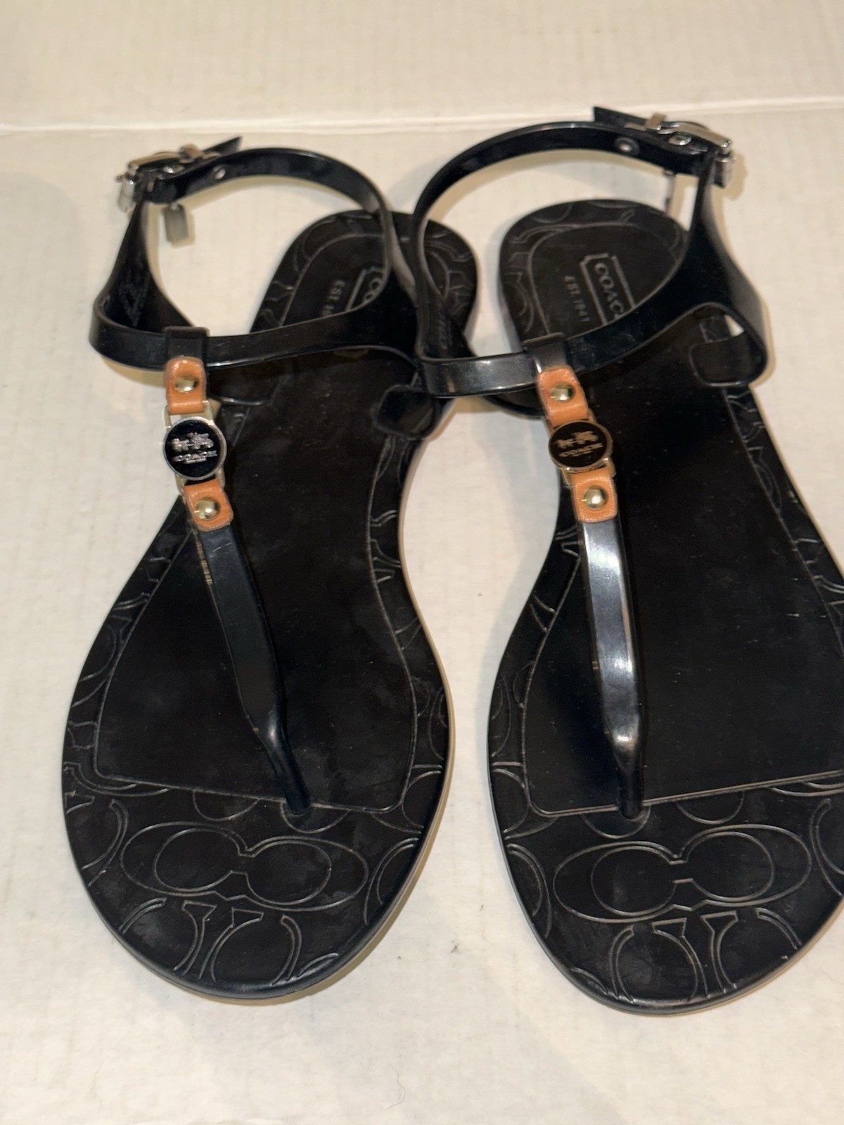 Coach Pier Shiny Jelly Womens T-Strap Thong Sandals Flip Flops Size 8B Black