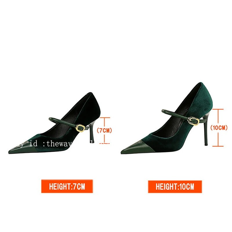 Women Pointed Toe High Heels Thin Heel Metal Buckle Stilettos Party Shoes Pumps