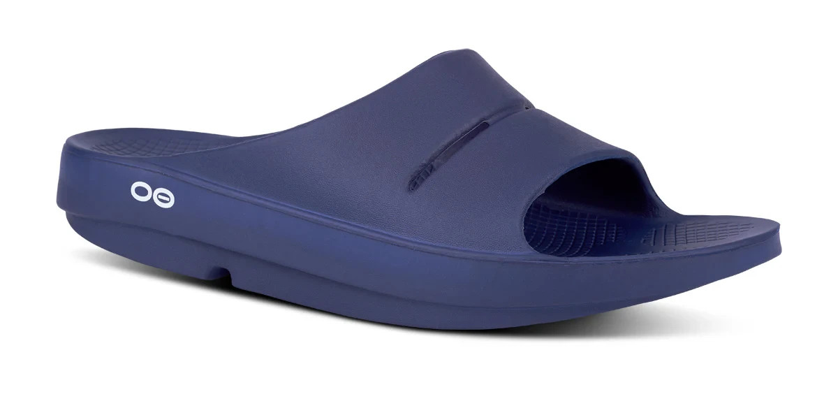Oofos OOahh Unisex Slide Sandal in Navy, Size 10 Women / 8 Men