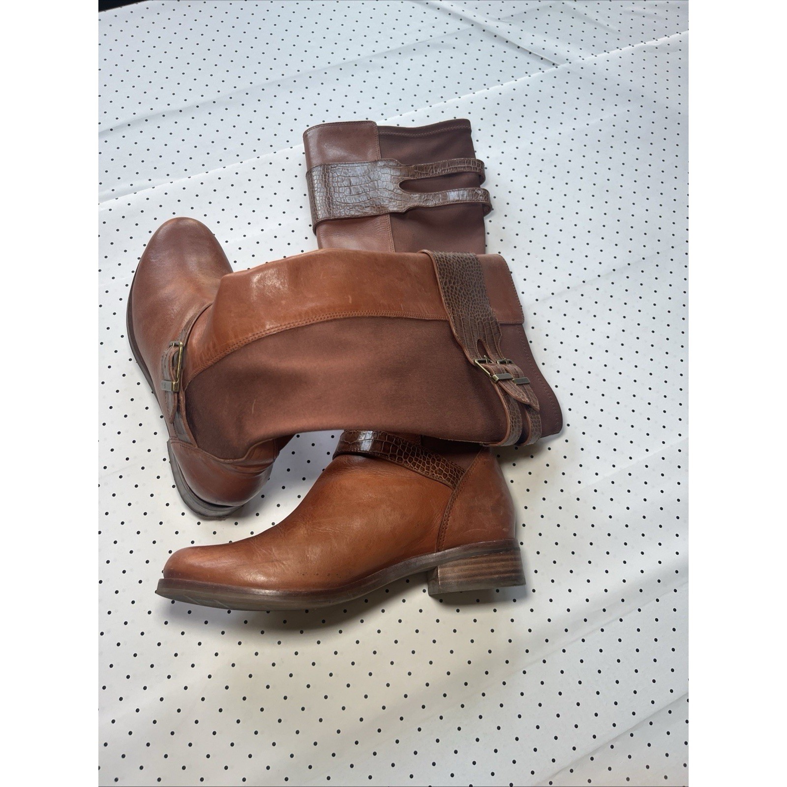 Cole Haan NikeAir Brown Leather Knee High Riding Boots Stretch Back Women’s 7B