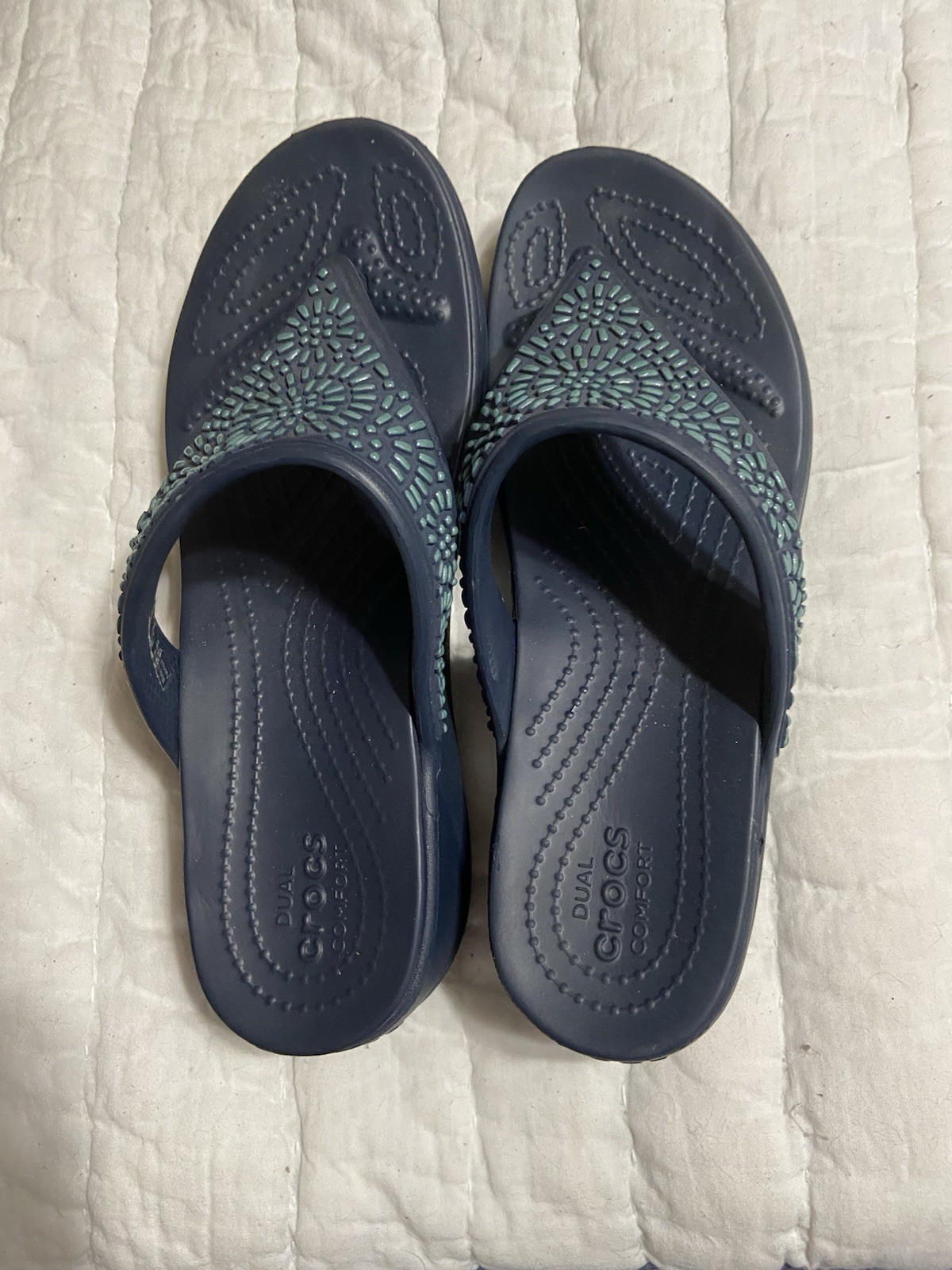 Dual Crocs Comfort Size 9 Monterey Diamante Turquoise Beaded Navy