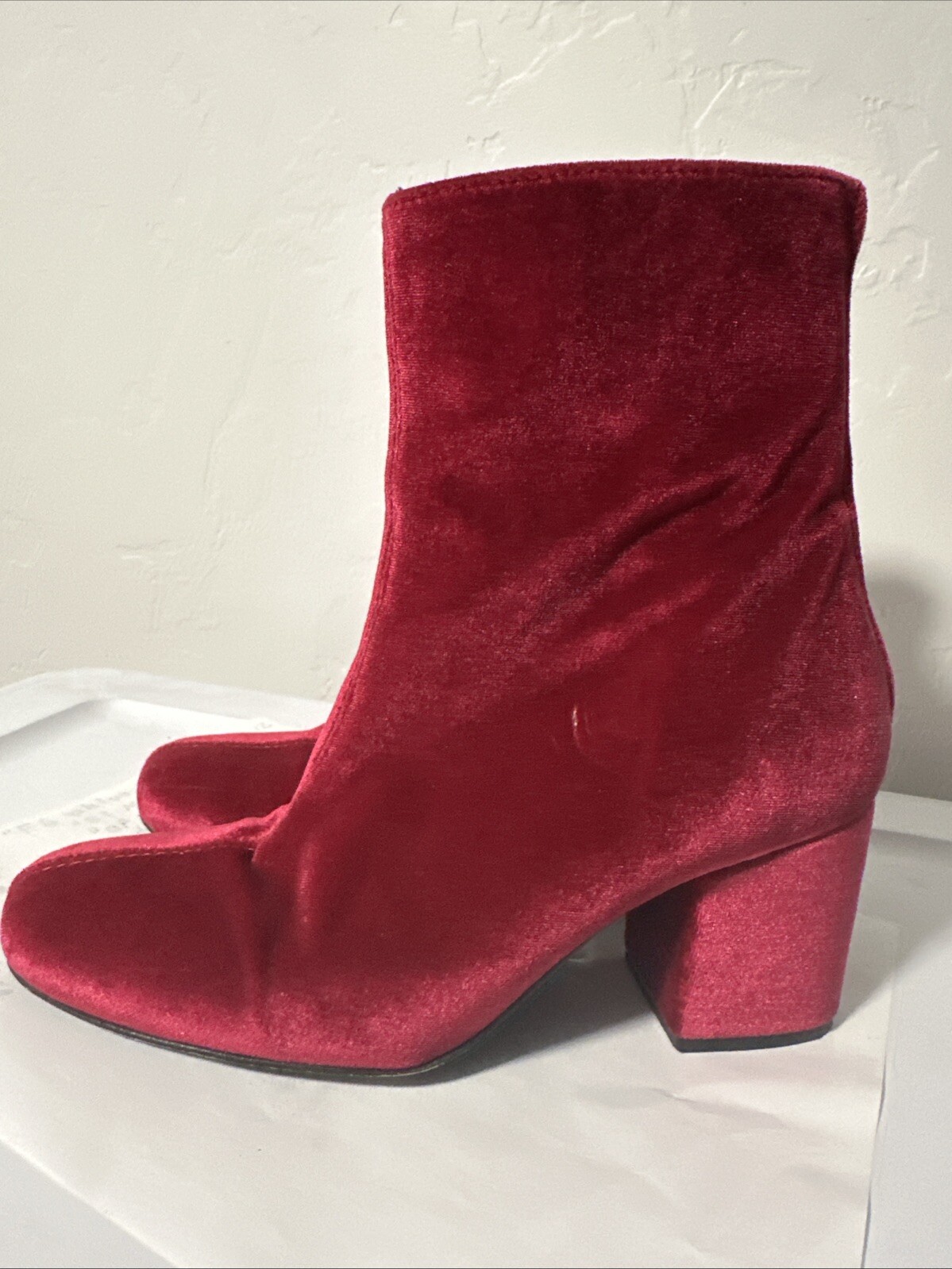 Free People Velvet Hot Pink Booties Chunky Heel Boots Sz 36 USA 6 -6 1/2