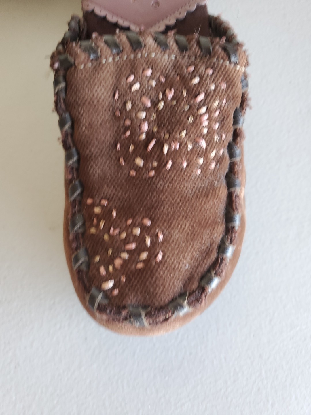 Vintage MUDD Slip-on Clogs Size 6 Wood Leather Cloth Stitch Studs Brown y2k 90s