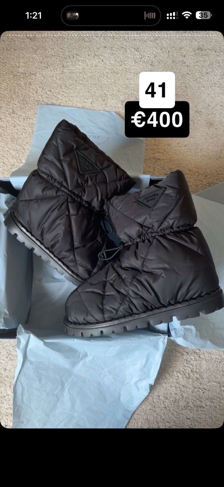 PRADA Milano Women’s Black Quilted Nylon Drawstring Lined Ankle Snow Boot 9.5