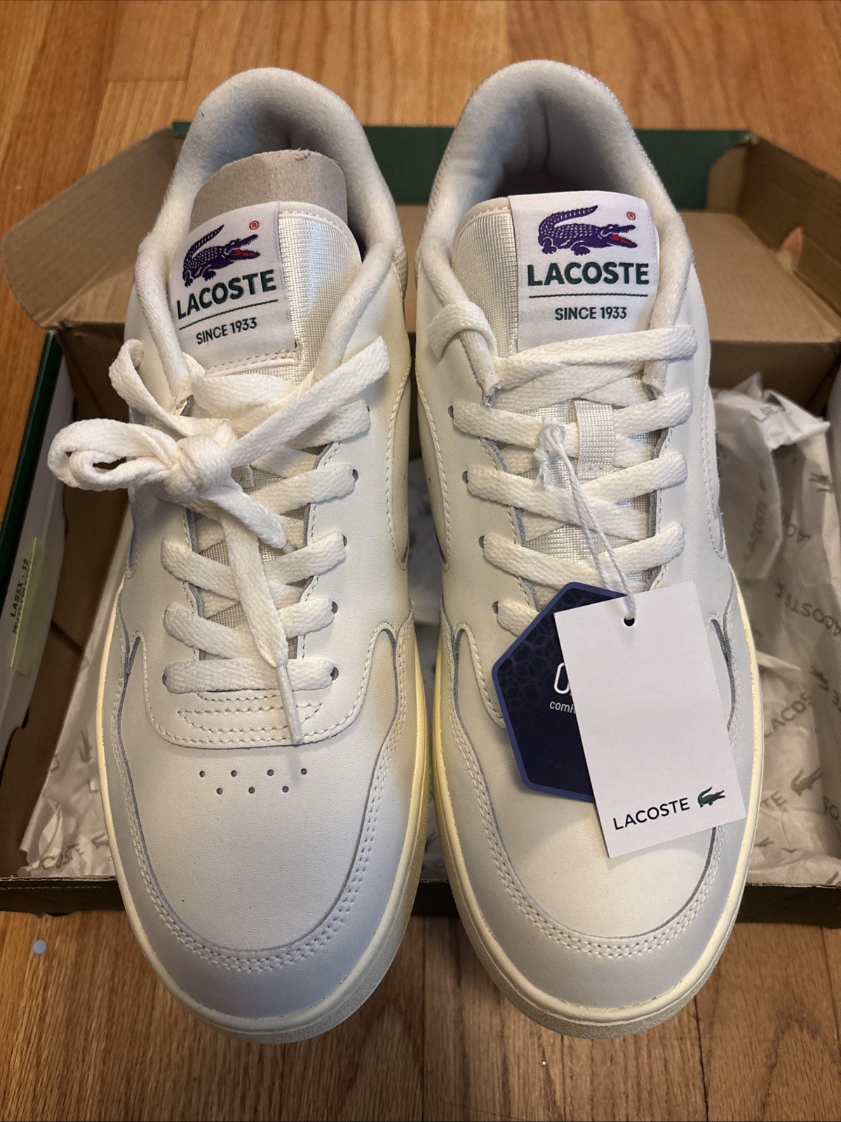 Lacoste Powercourt 2.0 Shoes Womens Size 10 White Leather Ortholite Sneaker NEW