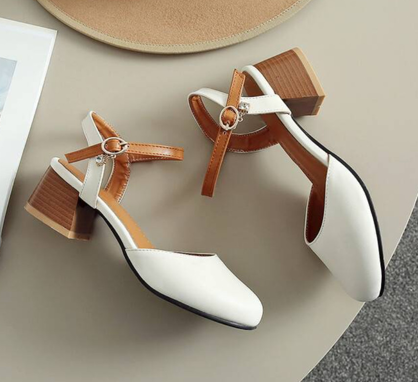 Women’s Round Toe Mary Janes Sandals Slingbacks Block Heels Buckle Strap Shoes