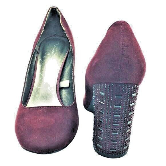 Burgundy Maroon Wine Red Block Heels Sz 8 Faux Suede Fall Autumn Winter