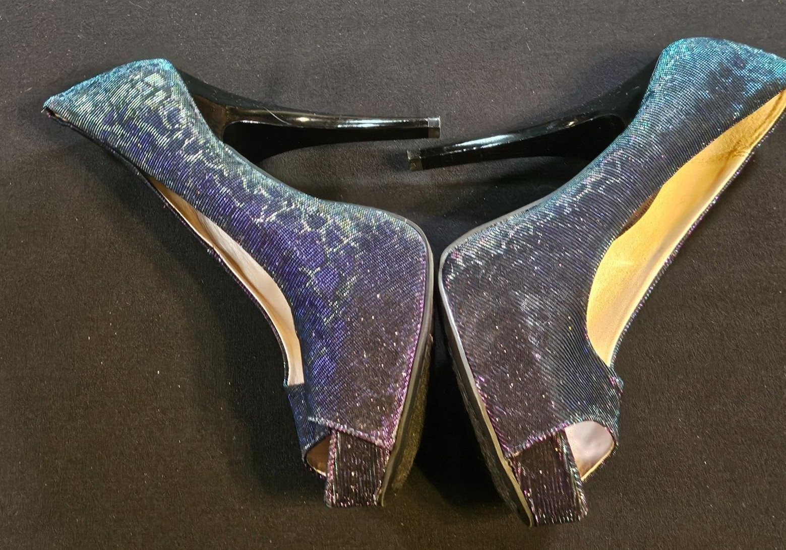 Womens Heels SZ 8.5 M Iridescent Peeptoe Platform Casual Formal Party Cocktail