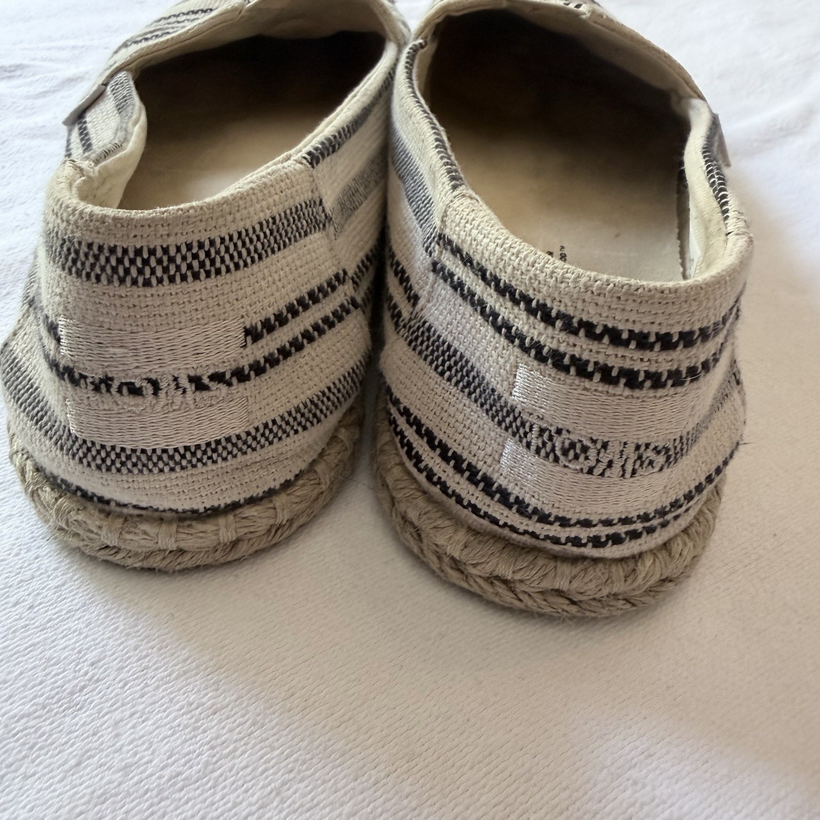 TOMS Women’s Canvas Striped Espadrille Slip-On Flats Beige/Black US 8